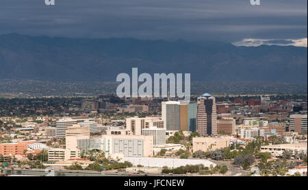 Downtown Tucson in Arizona with storm clouds Stock Photo