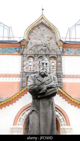 Statue of Pavel Tretyakov in front of Tretyakov State Gallery. Moscow, Russia. Stock Photo