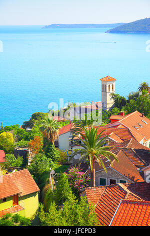 Herceg Novi town on shore of bay of Kotor, Montenegro Stock Photo