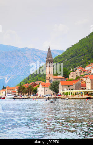 Perast town on the shore of the Kotor Bay in Montenegro Stock Photo