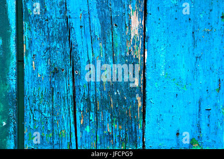 Vintage boards with peeling blue paint - texture or background Stock Photo