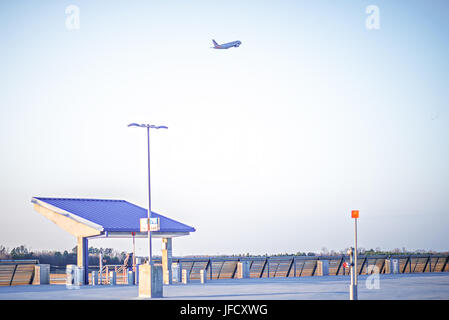 airport parking and sunny blue skies Stock Photo