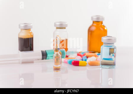 Different types of drugs on white background Stock Photo