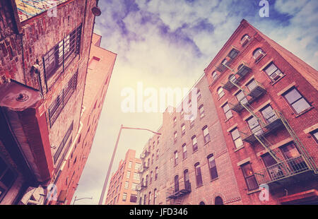 Vintage toned old buildings in Brooklyn Dumbo neighborhood, New York City, USA. Stock Photo