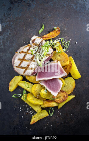 Tuna Steak with Hash Browns Stock Photo