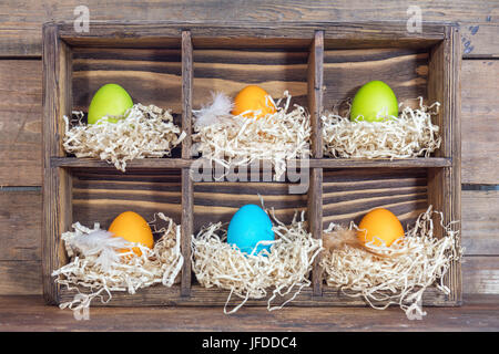 Easter colorful eggs in the nests Stock Photo