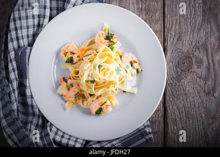 Pasta with shrimps Stock Photo