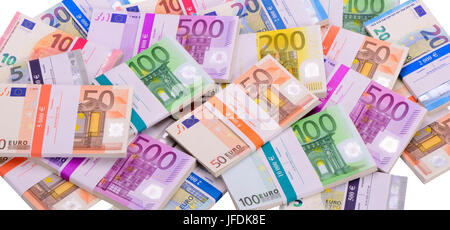 bundles of euro banknotes Stock Photo