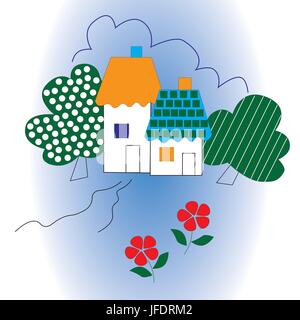 Two houses and trees. Stock Vector