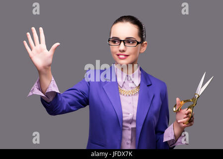Woman tailor pressing virtual button Stock Photo