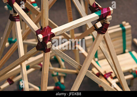 Construction from wooden slats connected by duct tape Stock Photo