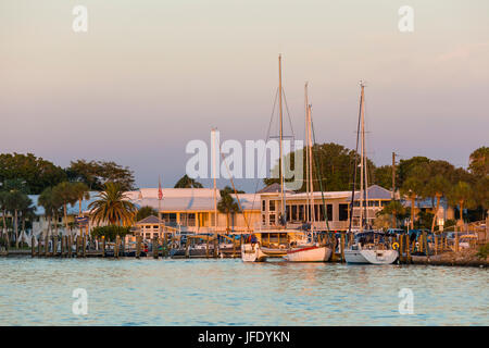 Crows Nest restaurant and marina on the Gulf Intercoastal Waterway in Venice Florida in late afternoon light Stock Photo