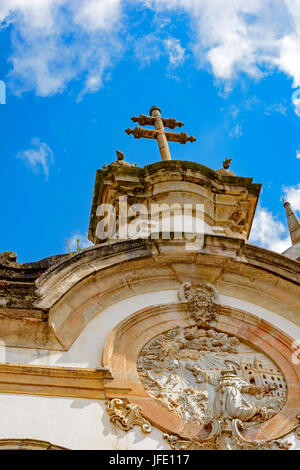 Architectural details of the tower and facade of St. Francis of Assisi Church in Ouro Preto, Minas Gerais Stock Photo