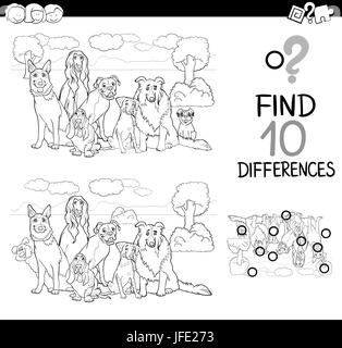 dog difference game coloring page Stock Photo - Alamy