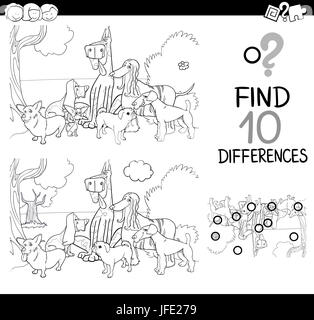 dogs difference game coloring page Stock Photo