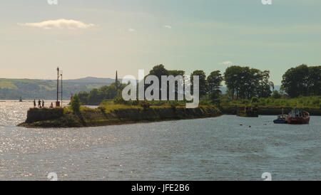 boys swimming and fishing Bowling Harbour graving docks Forth and Clyde canal Stock Photo