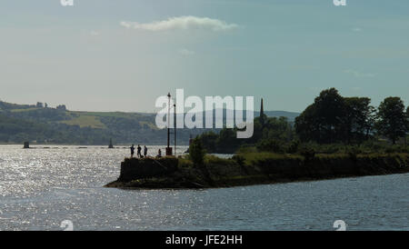 boys swimming and fishing Bowling Harbour graving docks Forth and Clyde canal Stock Photo