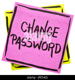 change password reminder - handwriting on an isolated sticky note Stock Photo
