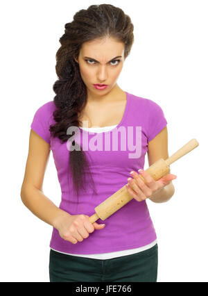 Young angry woman the chef isolated Stock Photo