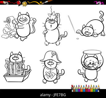 cat characters coloring page Stock Photo