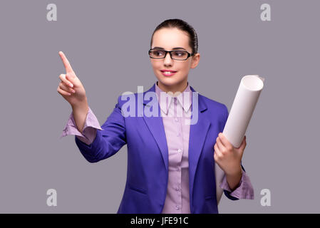 Woman tailor pressing virtual button Stock Photo