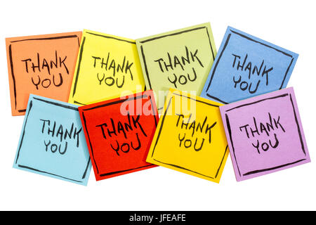 thank you abstract - handwriting on a set of colorful sticky notes Stock Photo