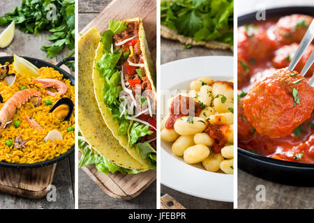 Collage of different delicious food plates Stock Photo