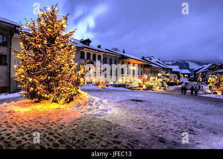 Christmas tree in the village of Gruyere, Fribourgh canton, Switzerland Stock Photo