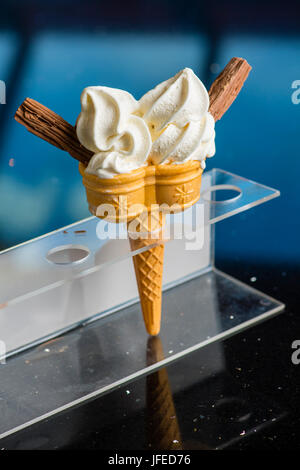 UK Summer treat: A 99 double soft whipped Icecream cornet with two chocolate flakes Stock Photo