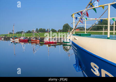 Boats in the harbour of Friedrichskoog, Ditmarsh, Schleswig - Holstein, North Germany, Germany, Europe Stock Photo