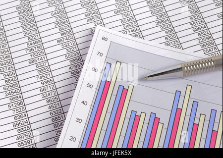 Financial calculation with figure table, chart and ballpoint pen Stock Photo