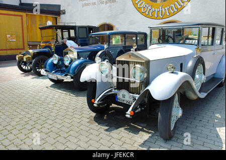 Old-timer rally 'Herkomer contention' in Landsberg in Lech for at least 80 year-old cars, here during the lunch break Stock Photo