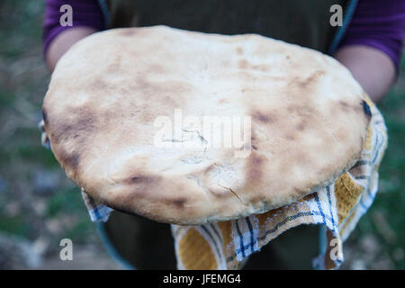 Chile, Araucania, Alto bio bio, Mapuche, home-baked bread present Stock Photo