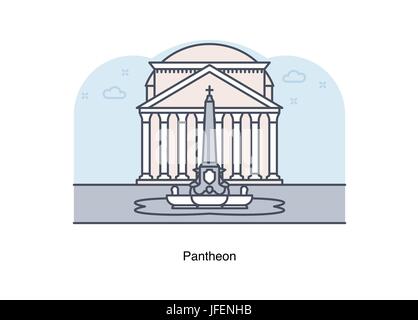 Vector line illustration of Pantheon, Rome, Italy. Stock Vector