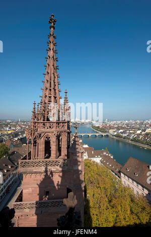 Switzerland, Basel, view from the cathedral over the Rhine river and the Mittlere Brücke, bridge Stock Photo