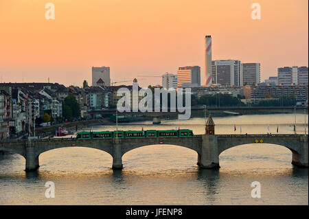 Switzerland, Canton Basel-Stadt, Basel, the Mittlere Brücke, bridge over the river Rhine Stock Photo