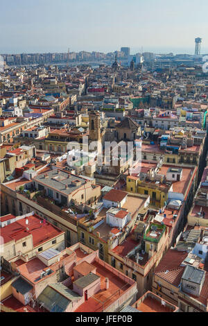 Spain, Catalonia, Barcelona City, Old Town (Ciutat Vella), Roofs Stock Photo