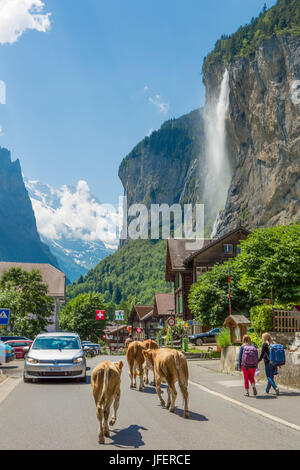 Switzerland, Lauterbrunnen City, Jungfrau Mountain Stock Photo