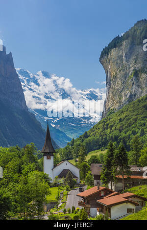 Switzerland, Lauterbrunnen City, Jungfrau Mountain Stock Photo