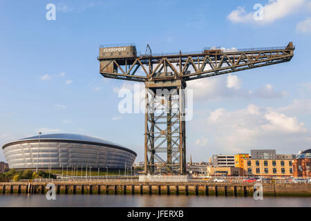 Scotland, Glasgow, Clydebank, Finnieston Crane and Scottish Exhibition and Conference Centre aka SECC Stock Photo