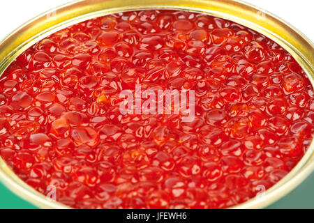 Red caviar in metal can Stock Photo