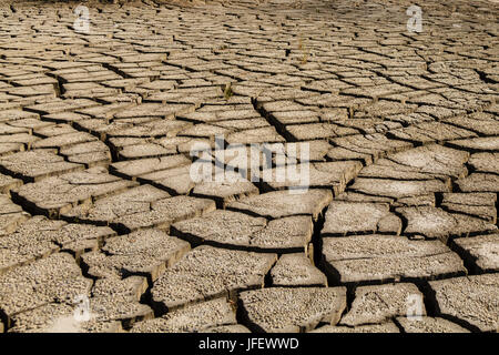 Dry cracked sand flats during drought Stock Photo