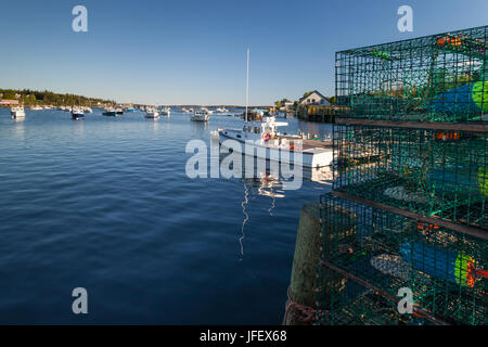 Lobster and fishing boats in Bass Harbor, Maine Stock Photo