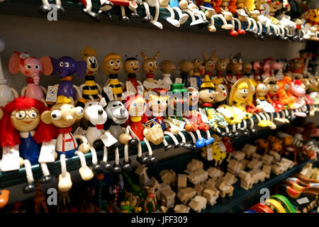 Wooden dolls in a souvenir shop in Prague Stock Photo