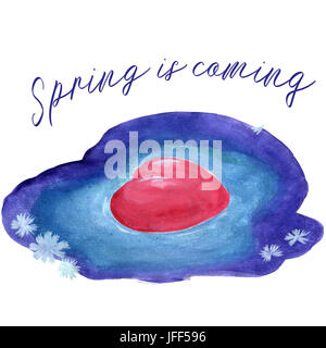 Spring is coming - watercolor card Stock Photo