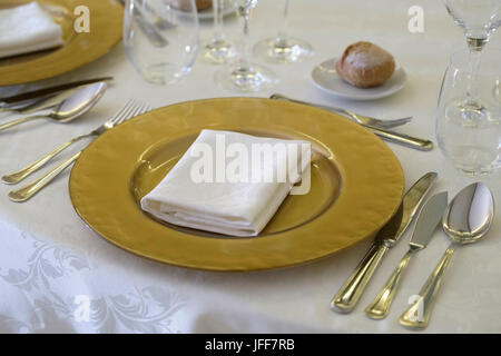 Table setting on a upscale restaurant Stock Photo