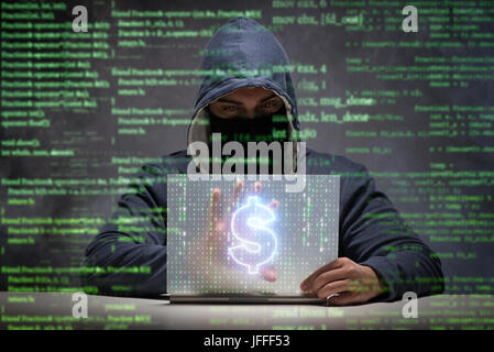 The Hacker Stealing Dollars From Bank Stock Photo Alamy