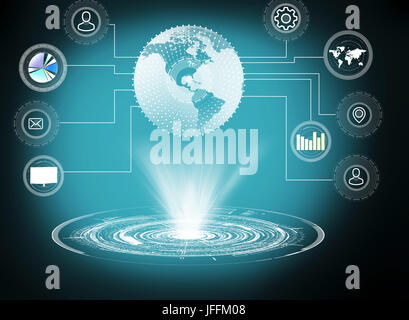 hologram screen with Digital datas Stock Photo