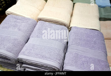 towels on shelves Stock Photo