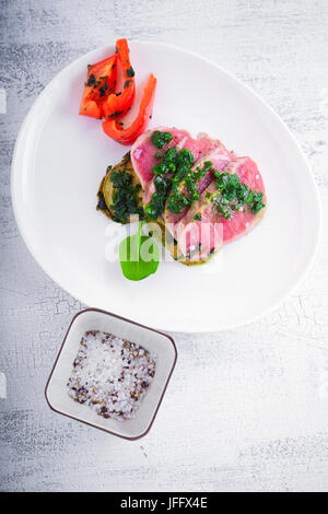 A plate of sliced roast beef Stock Photo